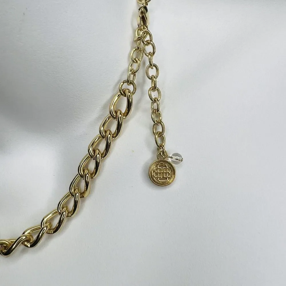 Baskin Brothers BB Mint Green￼ Yellow Tone Cabochon Necklace Bib Statement
